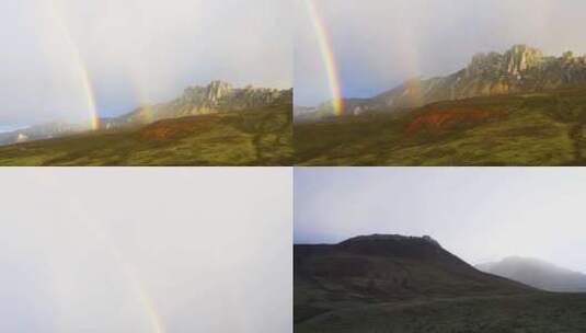 西藏双彩虹草原山川雪山彩虹高清在线视频素材下载