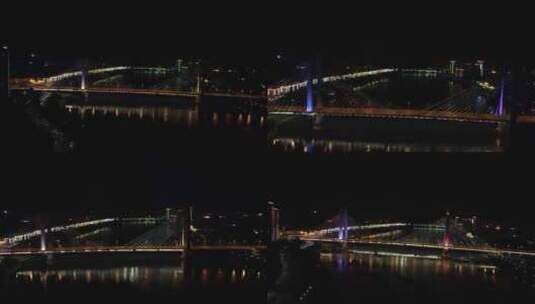 航拍湖南益阳西流湾大桥夜景高清在线视频素材下载