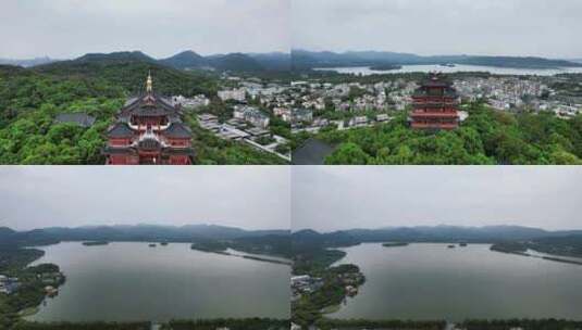 杭州西湖城隍阁航拍高清在线视频素材下载