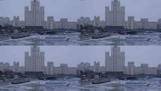 冬季莫斯科河上的交通【4K】高清在线视频素材下载