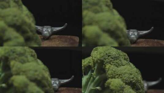 从牛头到象征素食的新鲜绿色西兰花高清在线视频素材下载