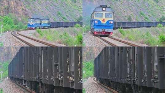 中国火车运煤火车在铁轨上行驶高清在线视频素材下载