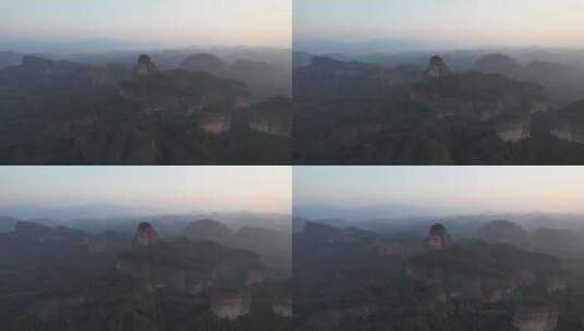 广东韶关丹霞山5A景区晚霞日落夕阳航拍高清在线视频素材下载