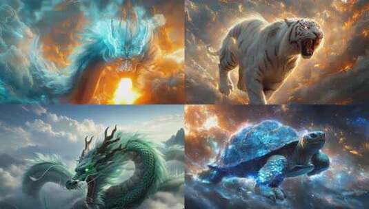 火焰神兽传说 四大神兽青龙 白虎 朱雀 玄武高清在线视频素材下载