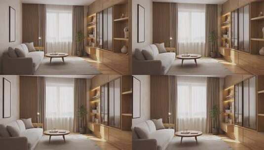 现代简约风格客厅室内场景高清在线视频素材下载